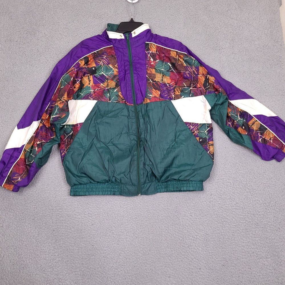 Vintage b. i. Gear Windbreaker Jacket Women's XL Abstract Colorblock 90's Retro